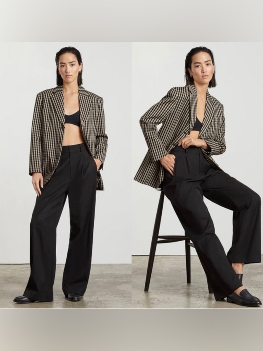 Everlane The 80s Blazer in Black + Cream Gingham - Picture 2 of 4